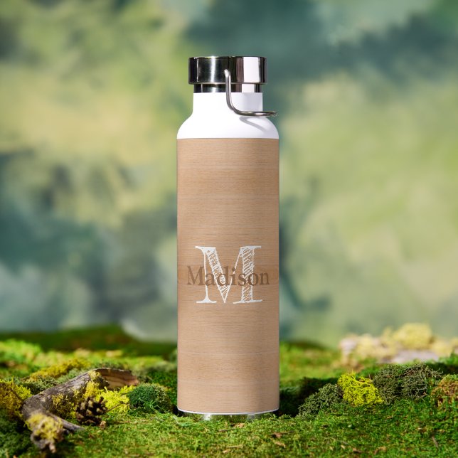 Light brown wood grain Monogram Water Bottle (Outdoor)