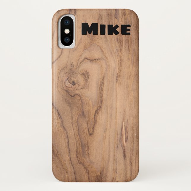 Light Brown Wood Grain Personalised Name Case-Mate iPhone Case (Back)