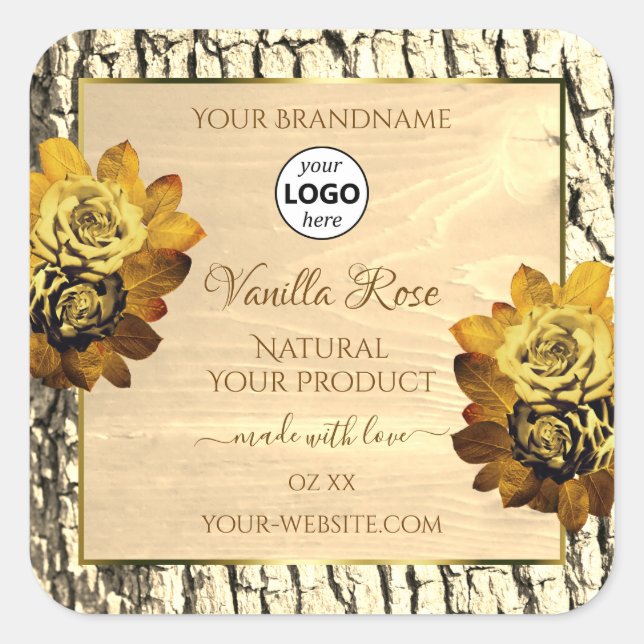 Light Brown Wood Grain Roses Product Labels Logo (Front)