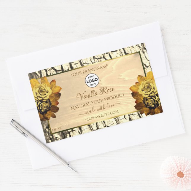 Light Brown Wood Grain Roses Product Labels Logo (Envelope)