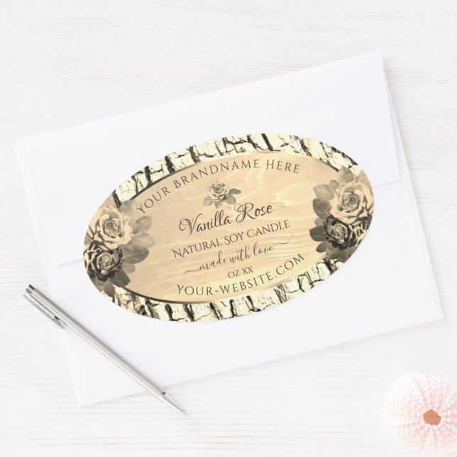 Light Brown Wood Grain Sepia Roses Product Labels (Envelope)