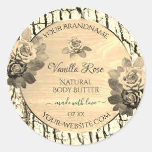 Light Brown Wood Grain Sepia Roses Product Labels