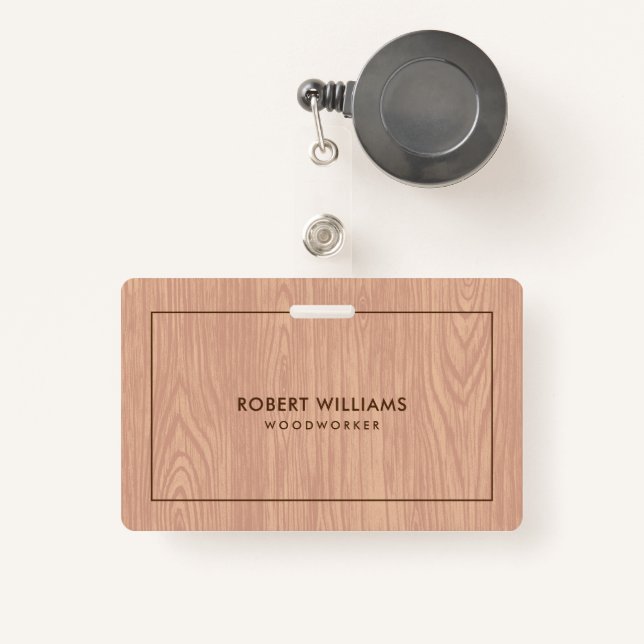 Light Brown Wood Grain Texture ID Badge (Front with Retractable)