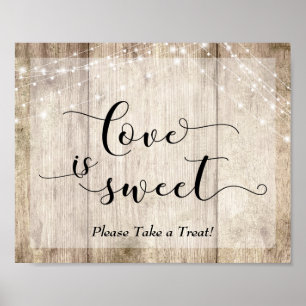 Light Brown Wood & Lights Love is Sweet Dessert Poster
