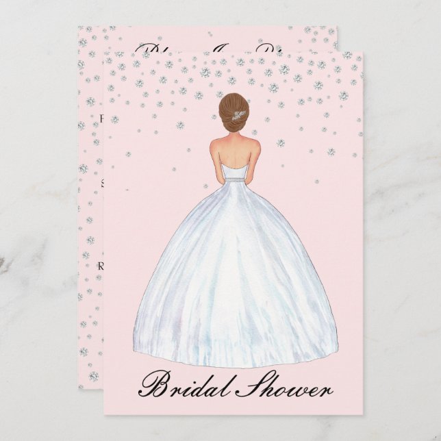 Light Brunette Bride Illustration Bridal Shower Invitation (Front/Back)