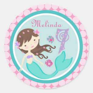 Light Brunette Mermaid Age Seven Birthday Sticker