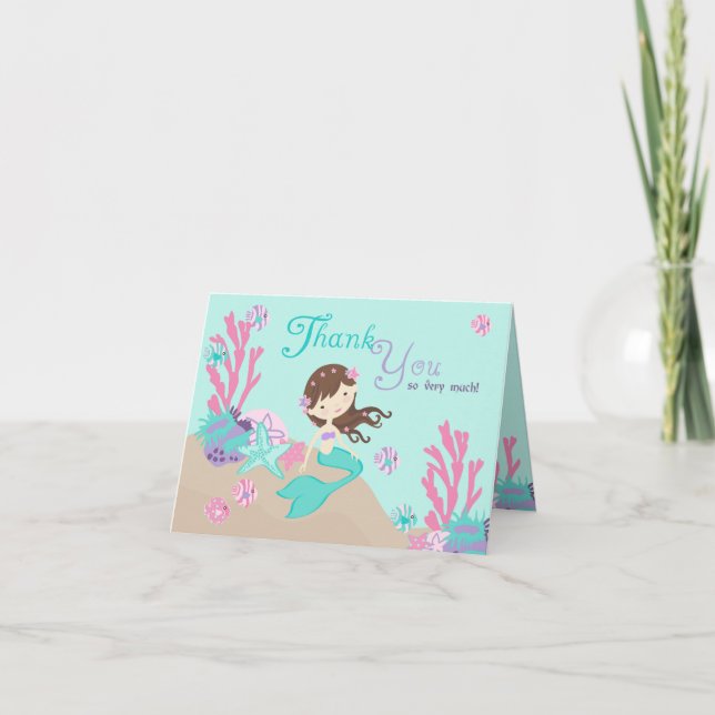 Light Brunette Mermaid Thank You Card (Front)