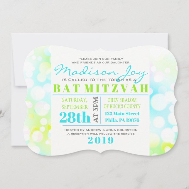 LIGHT BUBBLES Bat Mitzvah Invitation (Front)