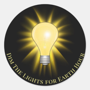 Light Bulb Dim The Lights Earth Hour  Classic Round Sticker