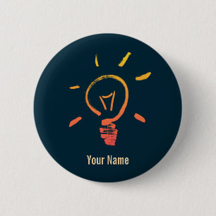 Light bulb lamp retro lightbulb smart electrician 6 cm round badge