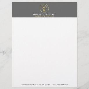 LIGHT BULB MONOGRAM LOGO for ELECTRICANS Personalised Letterhead
