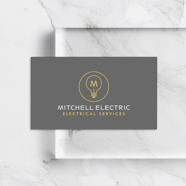 LIGHT BULB MONOGRAM LOGO for ELECTRICIANS Business Card (Creator Uploaded)
