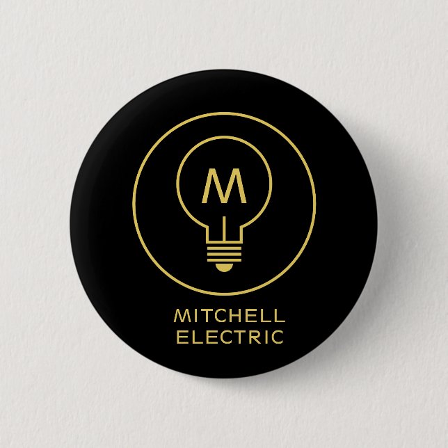 LIGHT BULB MONOGRAM LOGO on BLACK for ELECTRICANS 6 Cm Round Badge (Front)