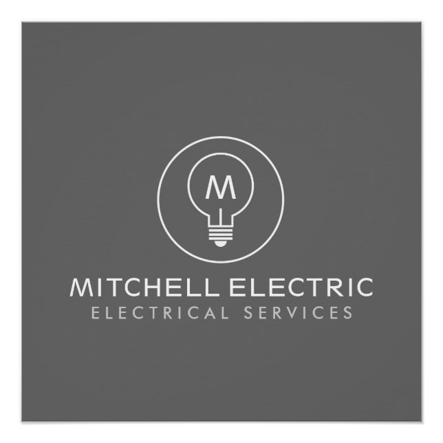 LIGHT BULB MONOGRAM LOGO on GRAY for ELECTRICIANS Poster (Front)