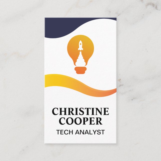 Light Bulb Rocket Logo | Wave Design Business Card (Front)