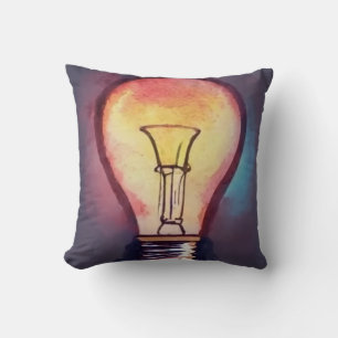 Light Bulb Watercolor Painting, Bulb Cushion