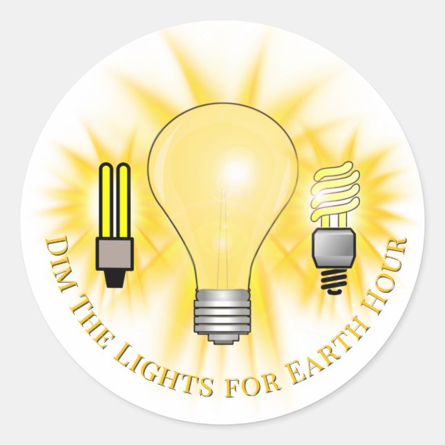 Light Bulbs Dim The Lights Earth Hour Classic Round Sticker (Front)
