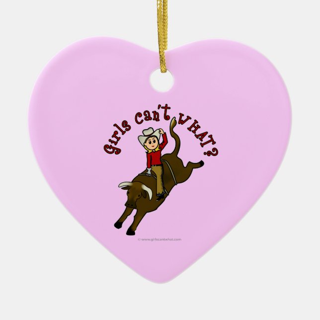 Light Bull Rider Ceramic Tree Decoration (Front)