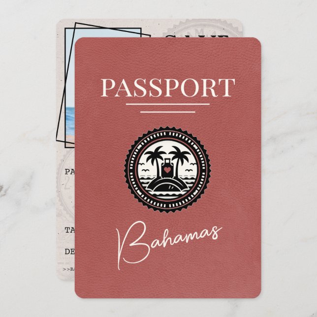Light Burgundy Bahamas Passport Save The Date (Front/Back)