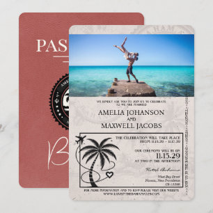 Light Burgundy  Bahamas Passport Wedding Invitation