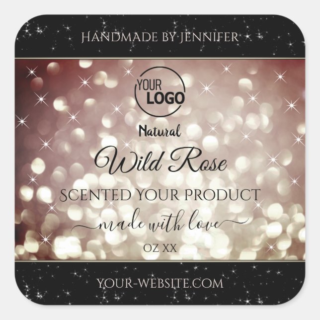 Light Burgundy Glitter Sparkle Logo Product Labels (Front)
