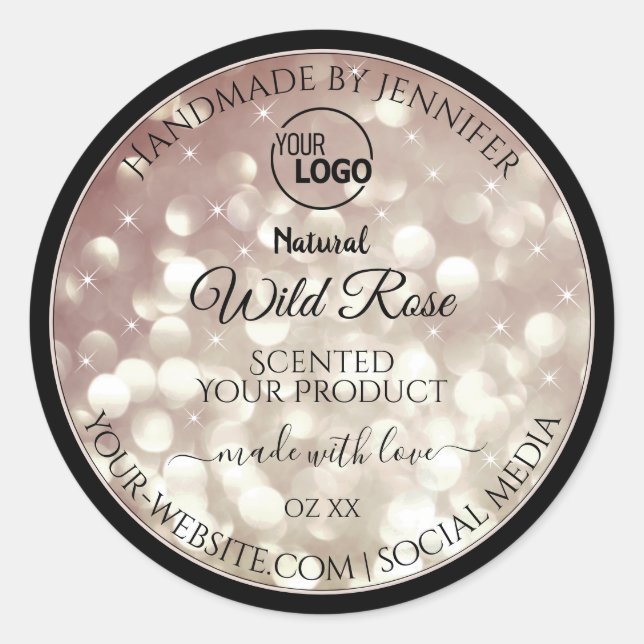Light Burgundy Glitter Sparkle Logo Product Labels (Front)