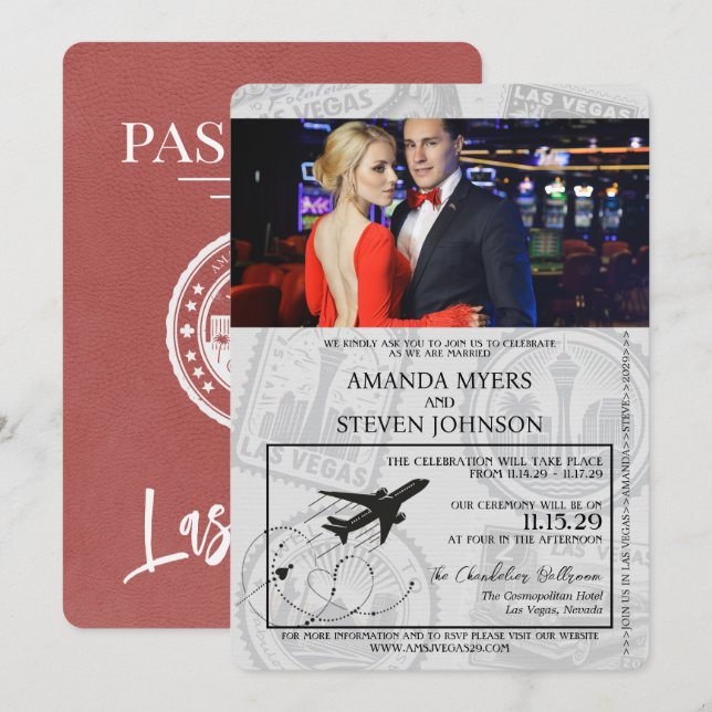 Light Burgundy Las Vegas Passport Wedding Invitation (Front/Back)