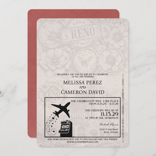 Light Burgundy Reno Passport Wedding Invitation (Front/Back)