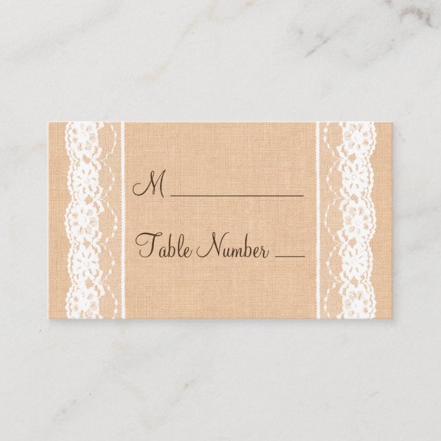 Light Burlap & Vintage Lace Place Card (Front)