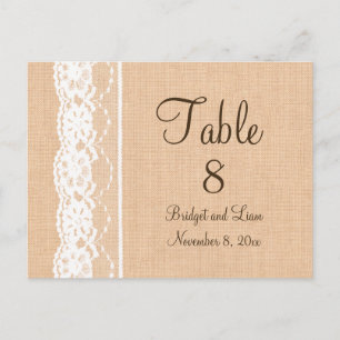 Light Burlap & Vintage Lace Table Number Postcard