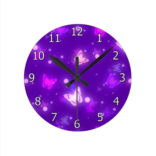 Image of Light Butterflies Violet Purple Design Round Clock