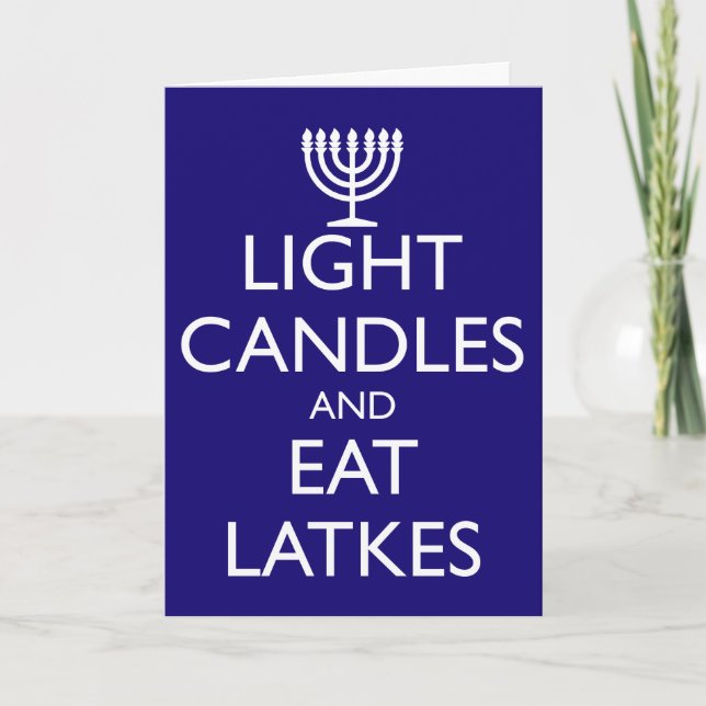 LIGHT CANDLES AND EAT LATKES HOLIDAY CARD (Front)