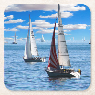 light Caribbean sail boat paper drink coaster