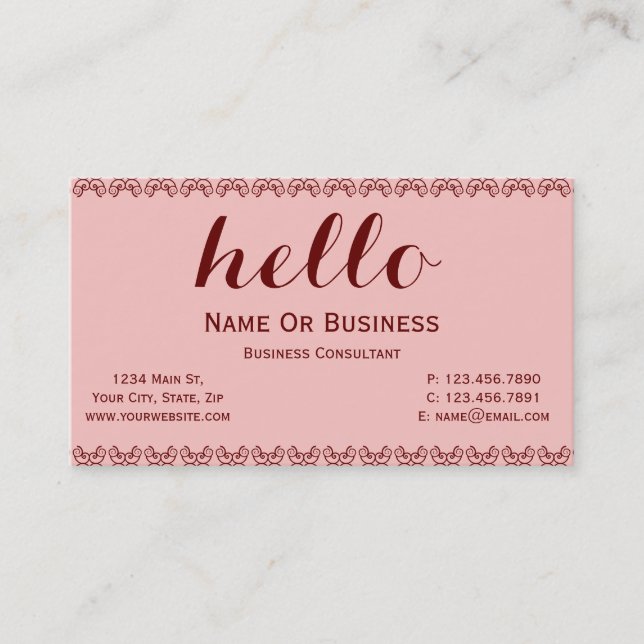Light Carnation Pink & Deep Red, Hello Text Unique Business Card (Front)