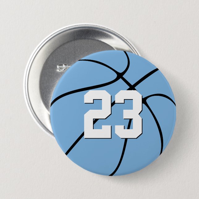 Light Carolina Blue Basketball Player Number Sport 7.5 Cm Round Badge (Front & Back)