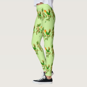 Light Celery Green And Birds Leggings