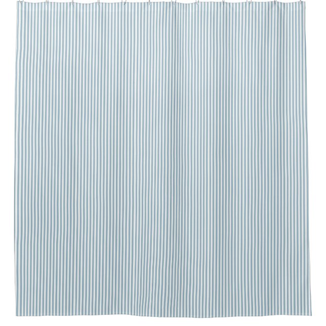 Light Chambray Blue Stripe Farmhouse Shower Curtain (Front)
