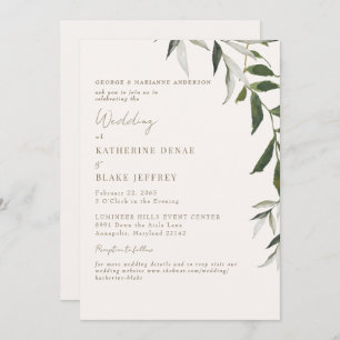 Light Champagne Greenery Gold Text Website Wedding Invitation