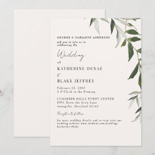 Light Champagne Greenery Website Wedding Invitation