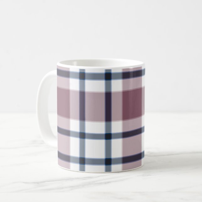Light chequered retro pattern brown grey white coffee mug (Front Left)