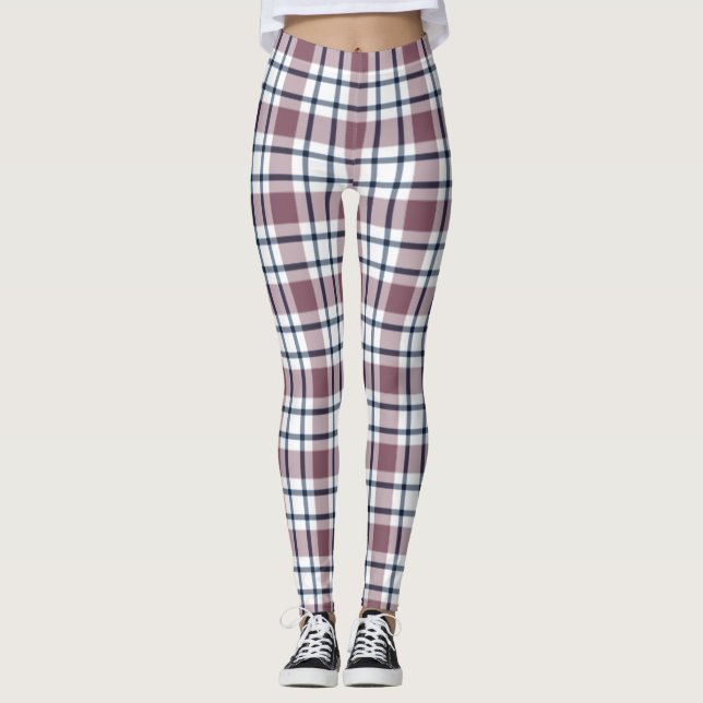 Light chequered retro pattern brown grey white leggings (Front)