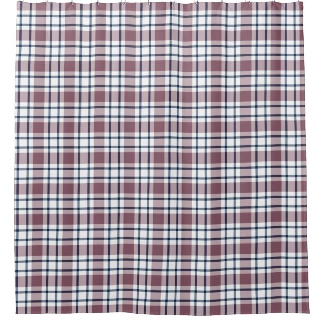 Light chequered retro pattern brown grey white shower curtain (Front)