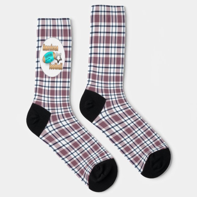 Light chequered retro pattern brown grey white socks (Right)