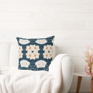Light Colour Flower With Dark Ocean Background Cushion