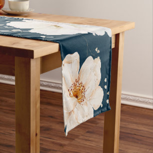 Light Colour Flower With Dark Ocean Background Short Table Runner
