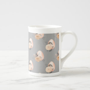 Light Colour Grey Background Floral Easter Egg Bone China Mug