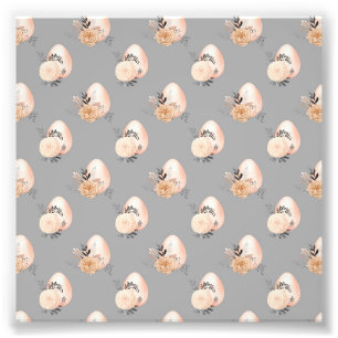 Light Colour Grey Background Floral Easter Egg Photo Print