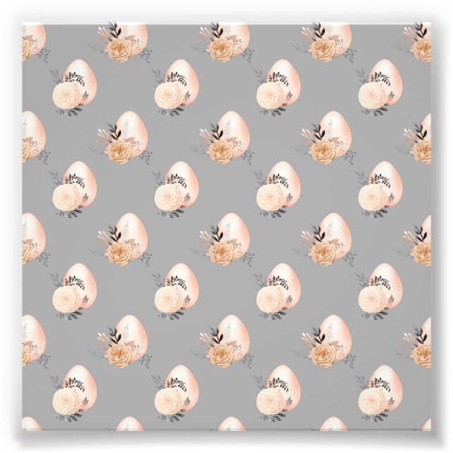 Light Colour Grey Background Floral Easter Egg Photo Print (Front)