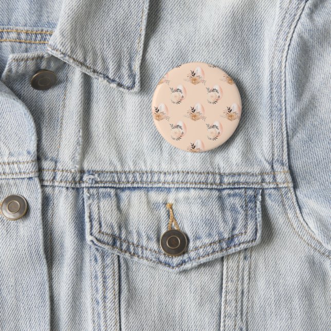 Light Colour Peach Background Floral Easter Egg 6 Cm Round Badge (In Situ)