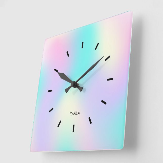 Light colours holographic background square wall clock (Angle)